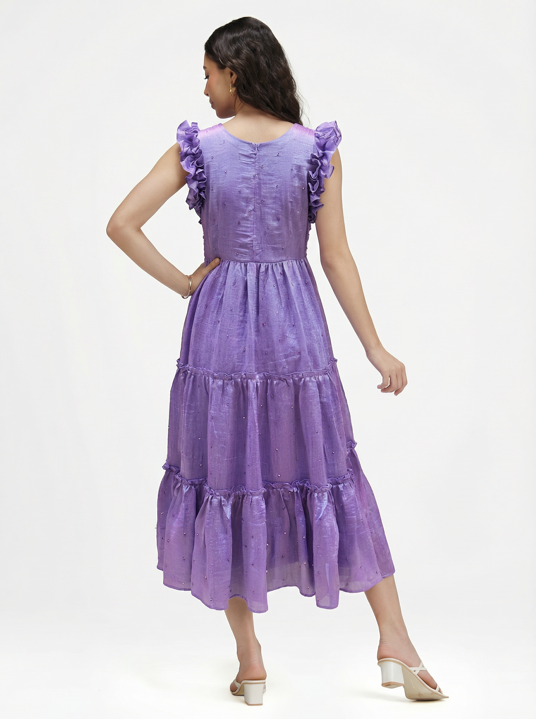 SEQUIN DETAILED TIERED MIDI DRESS ZIVA - LAVENDER