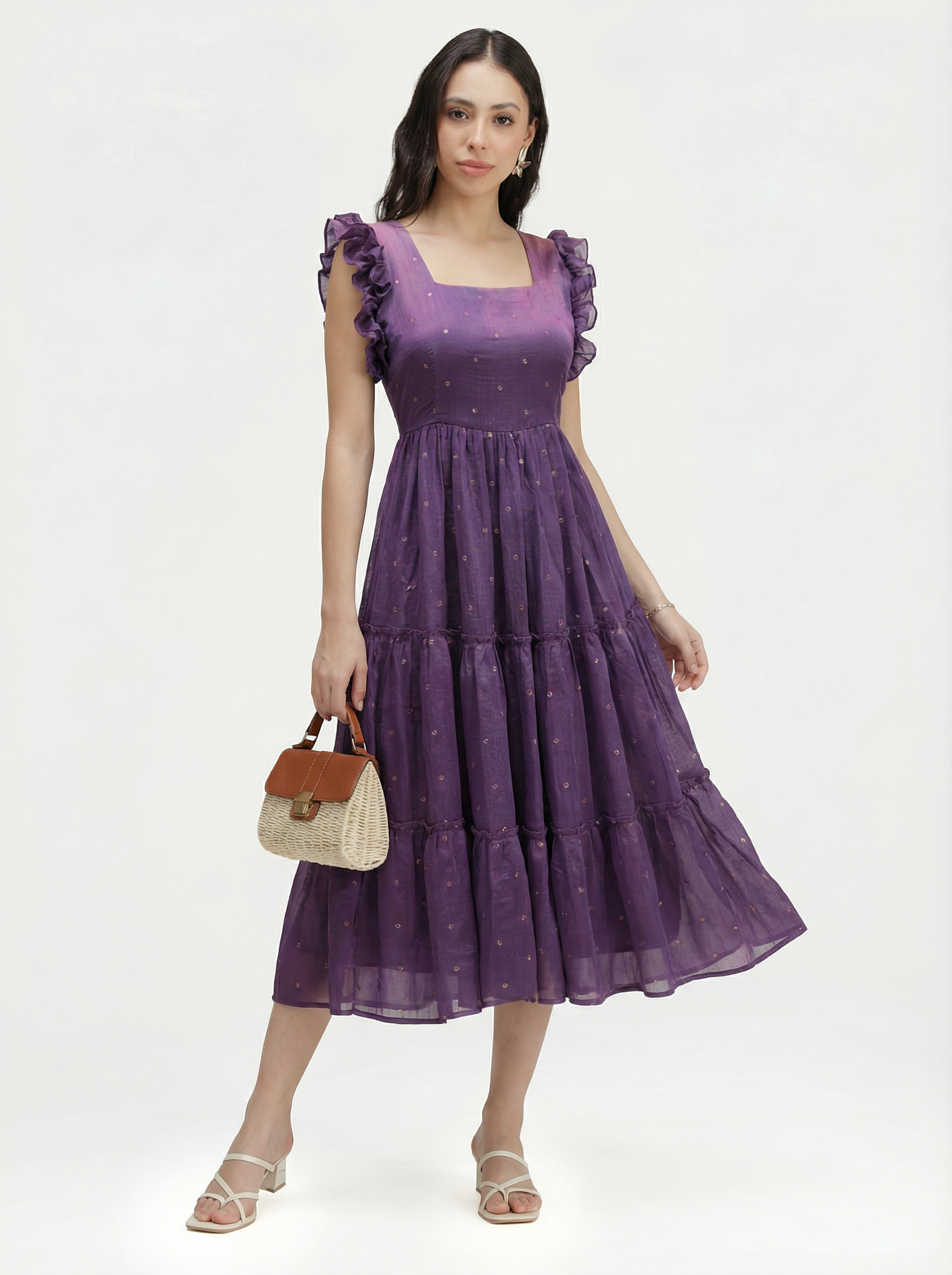 SEQUIN DETAILED TIERED MIDI DRESS ZIVA - AMETHYST