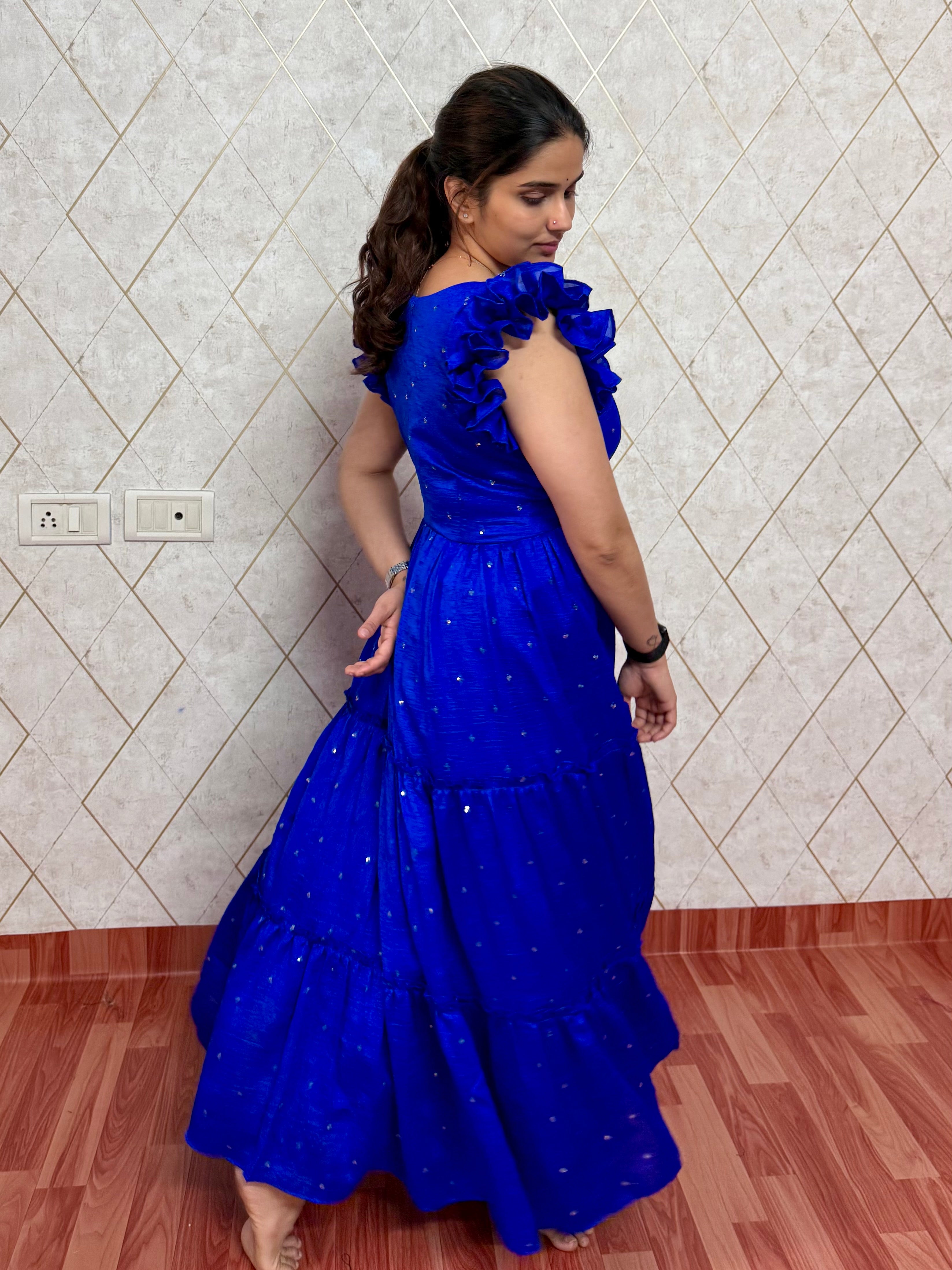 SEQUIN DETAILED TIERED MIDI DRESS ZIVA - ROYAL BLUE