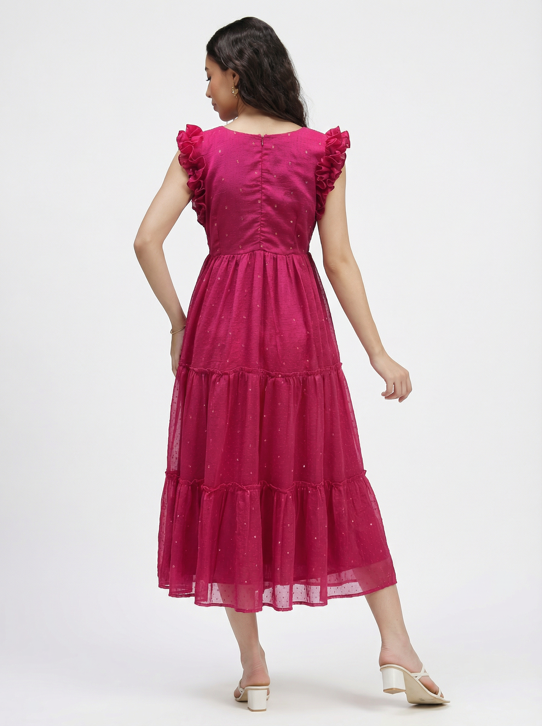 SEQUIN DETAILED TIERED MIDI DRESS ZIVA - PINK