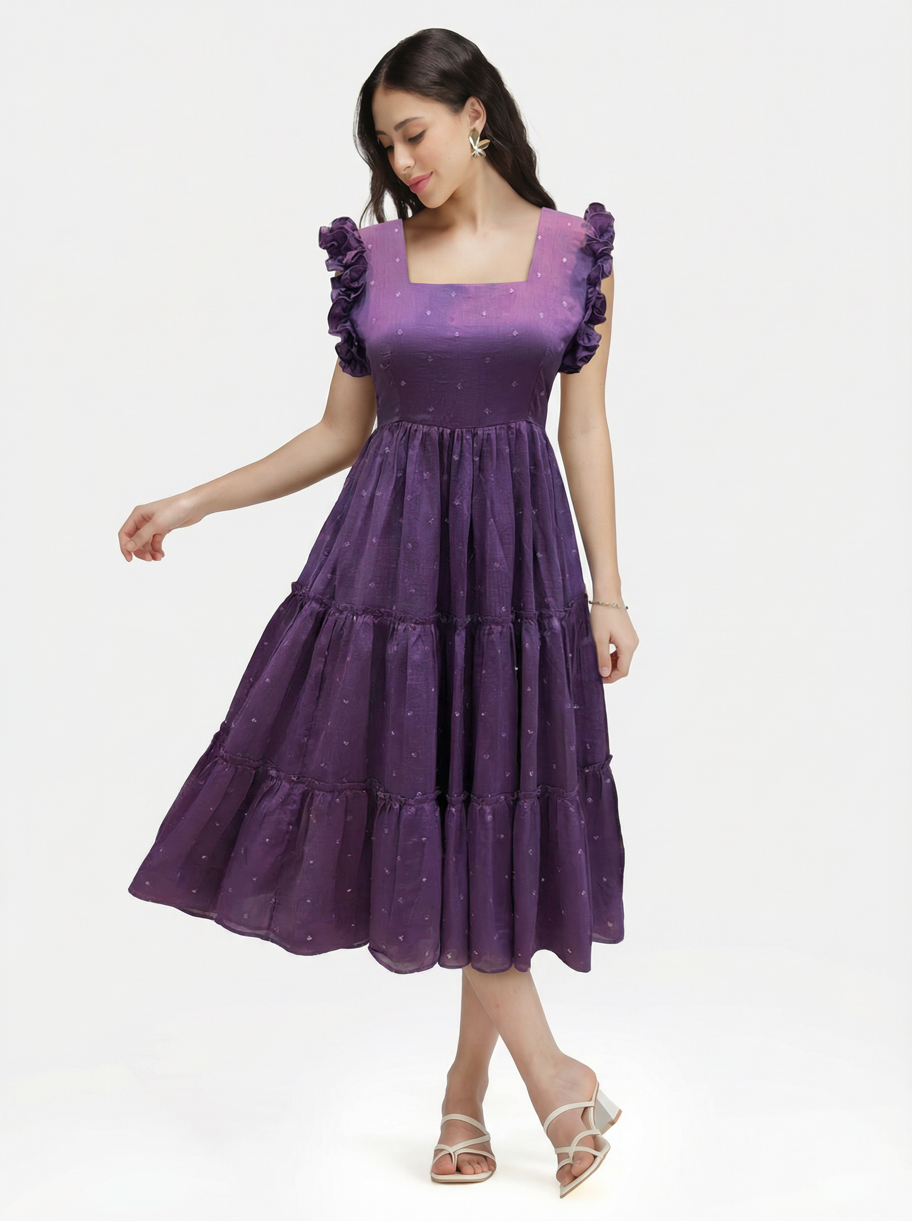 SEQUIN DETAILED TIERED MIDI DRESS ZIVA - AMETHYST