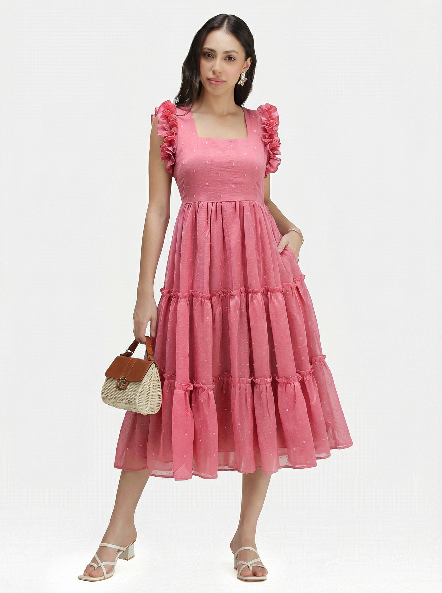 SEQUIN DETAILED TIERED MIDI DRESS ZIVA - ROSE BLUSH