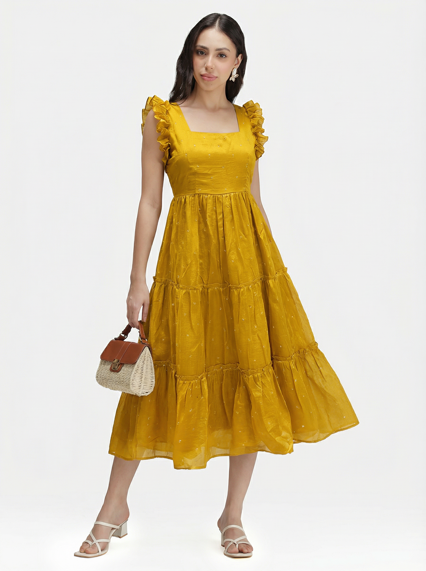 SEQUIN DETAILED TIERED MIDI DRESS ZIVA - GLAM GOLD